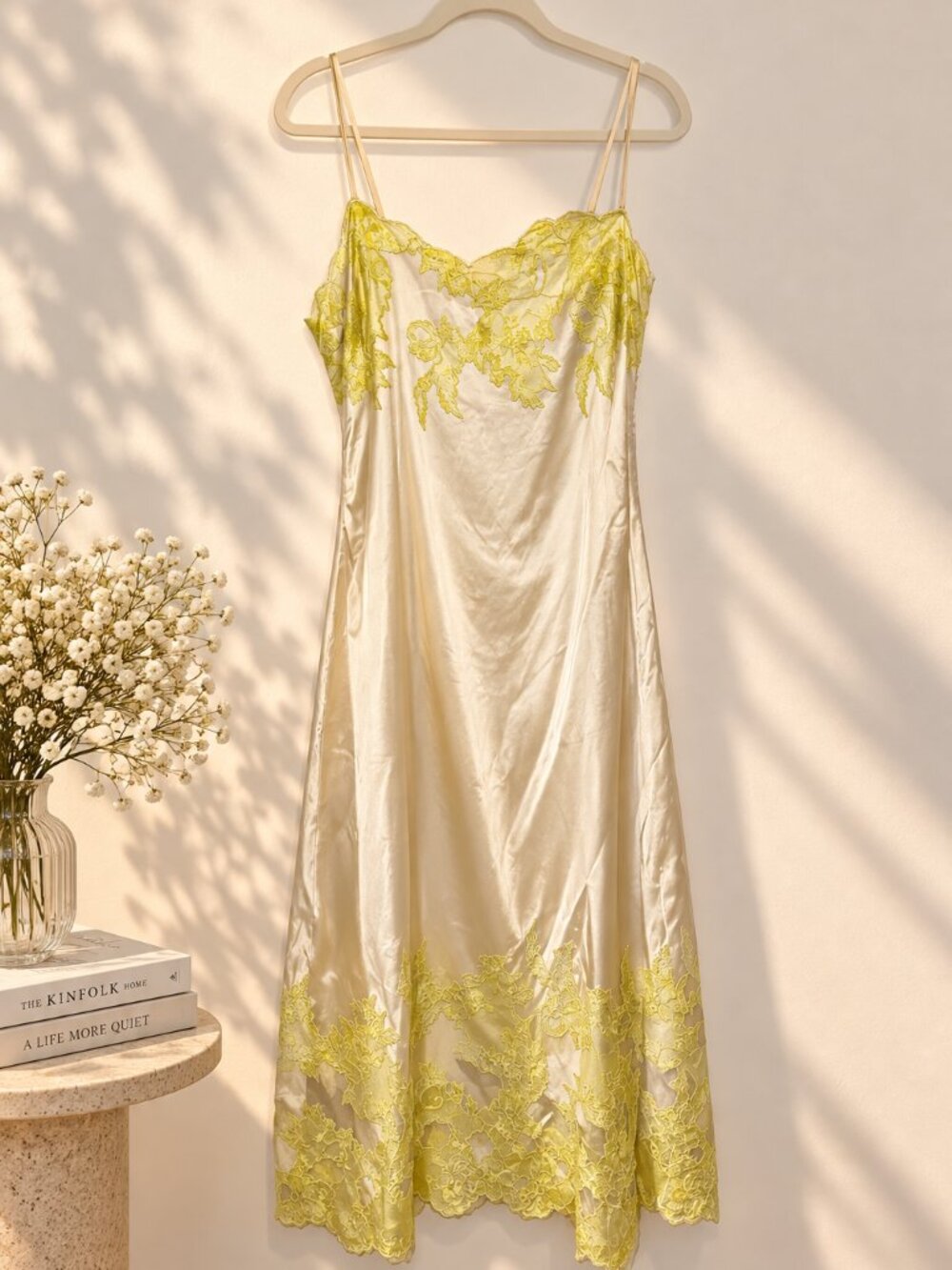 Topshop Satin Lace Trim Midi Slip Dress Ivory Yellow Size 8 NWT